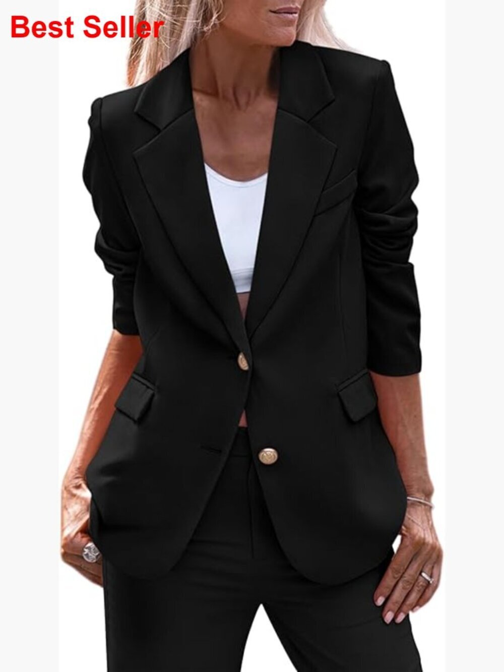 Polyester Blend Blazer with Notch Lapel and Padded Shoulders